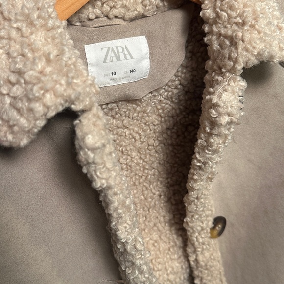 Zara Sherpa Fleece Lined Faux Suede Jacket / Coat - Girls 10 Beige Tan - Picture 6 of 10